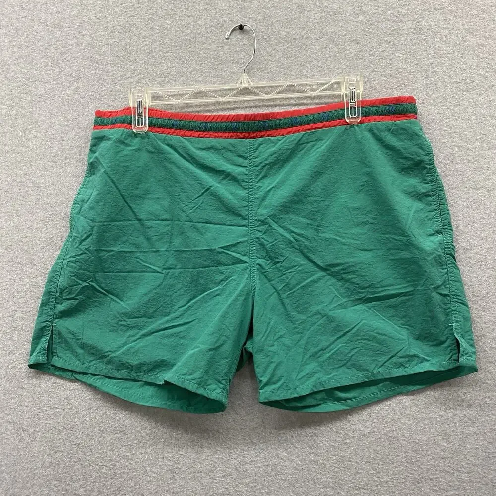 Vintage OP Ocean Pacific Swim Trunks Mens L Green Red Retro 90s Beach Shorts